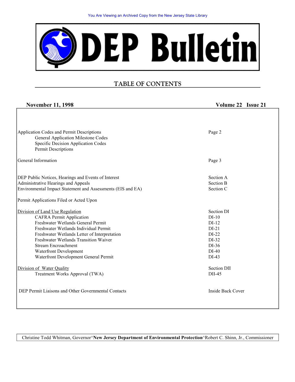 DEP Bulletin, 11/11/98