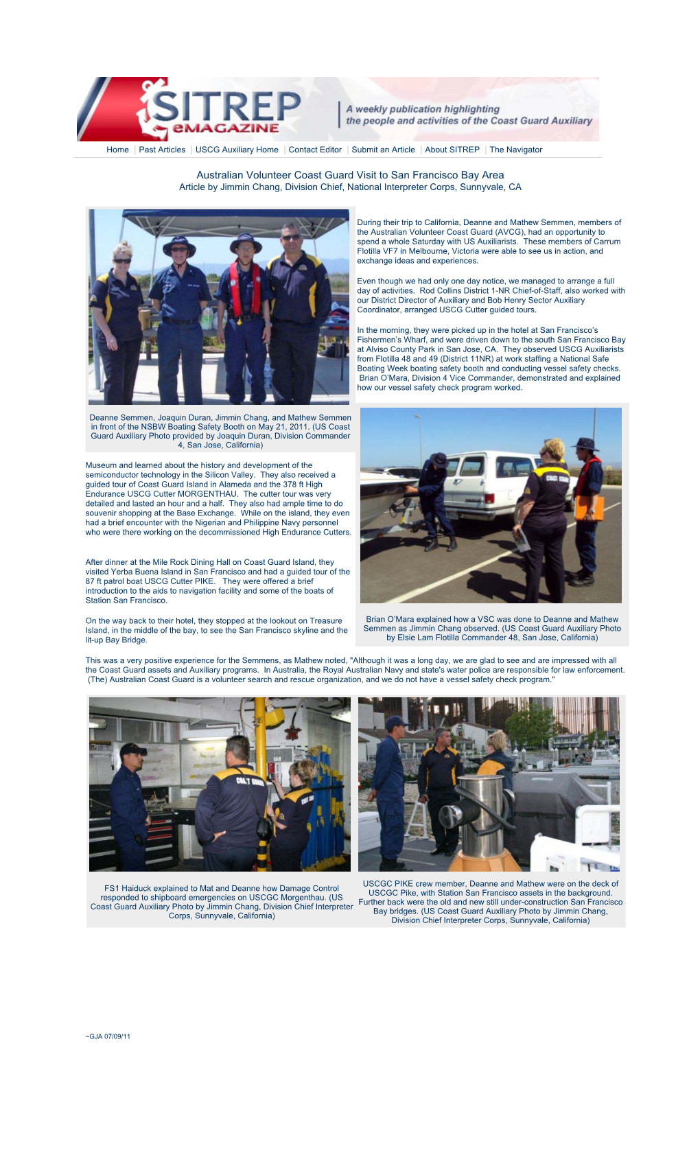 Australian Volunteer Coast Guard Visit to San Francisco Bay Area Article by Jimmin Chang, Division Chief, National Interpreter Corps, Sunnyvale, CA