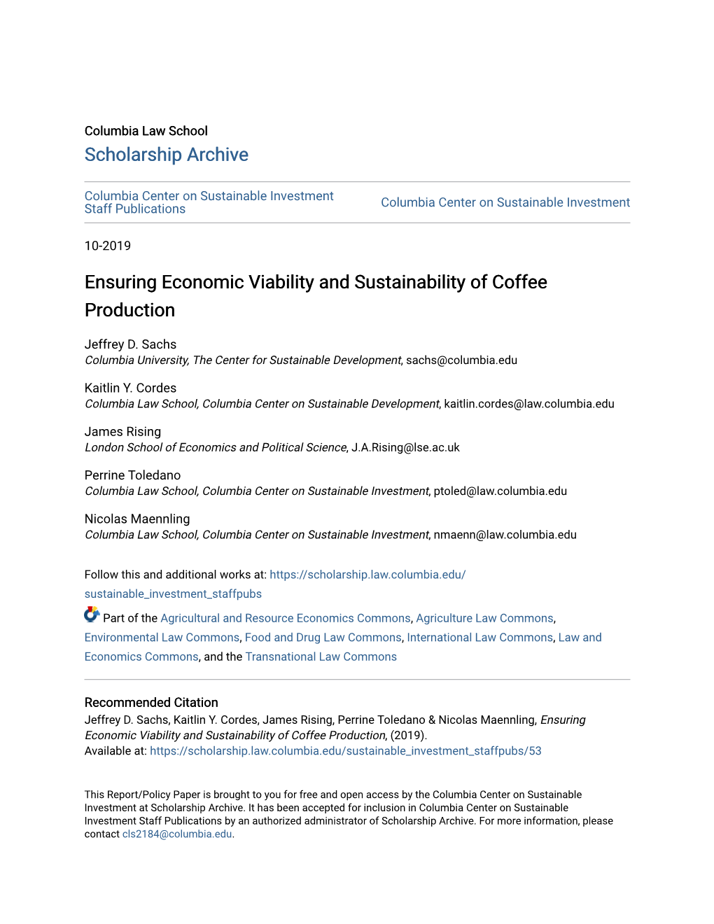 Ensuring Economic Viability and Sustainability of Coffee Production