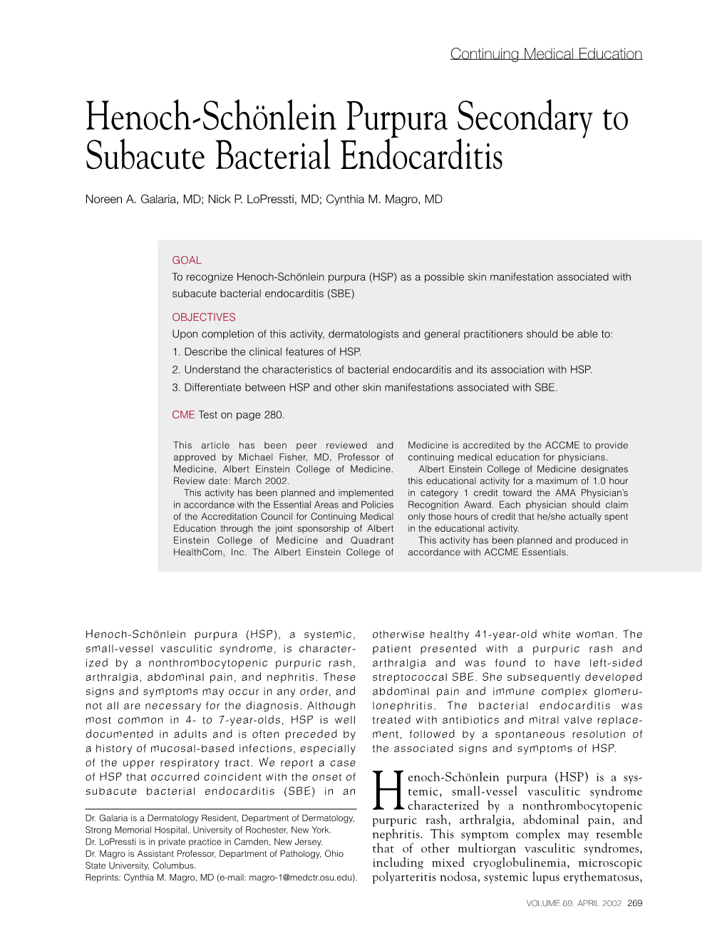 Henoch-Schönlein Purpura Secondary to Subacute Bacterial Endocarditis
