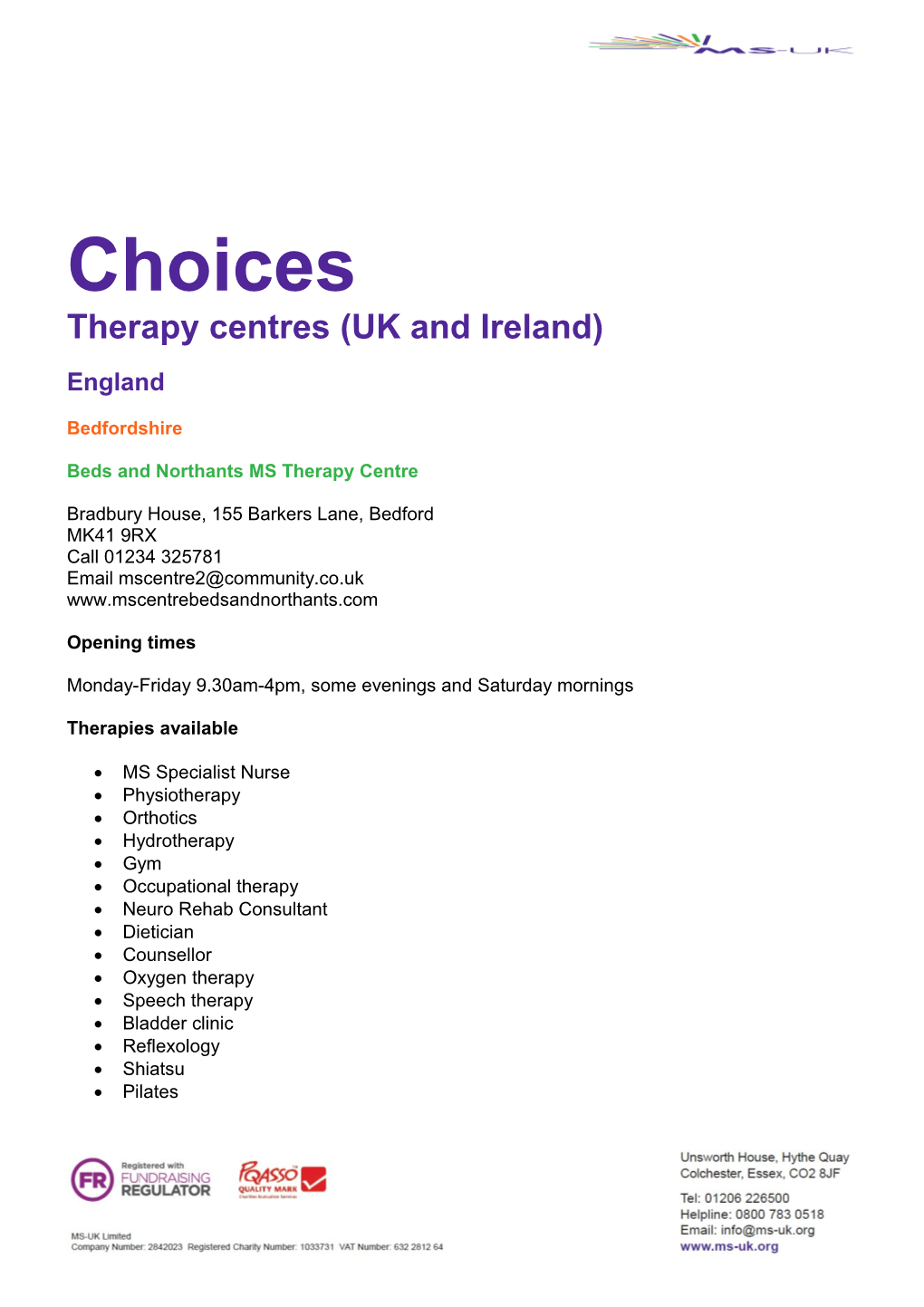 Therapy Centres (UK and Ireland)