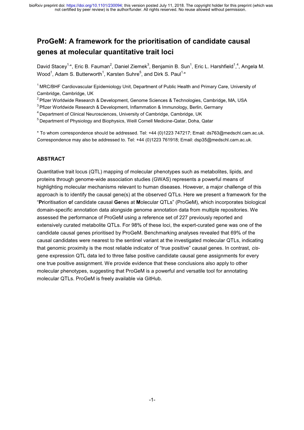 Progem: a Framework for the Prioritisation of Candidate Causal Genes at Molecular Quantitative Trait Loci