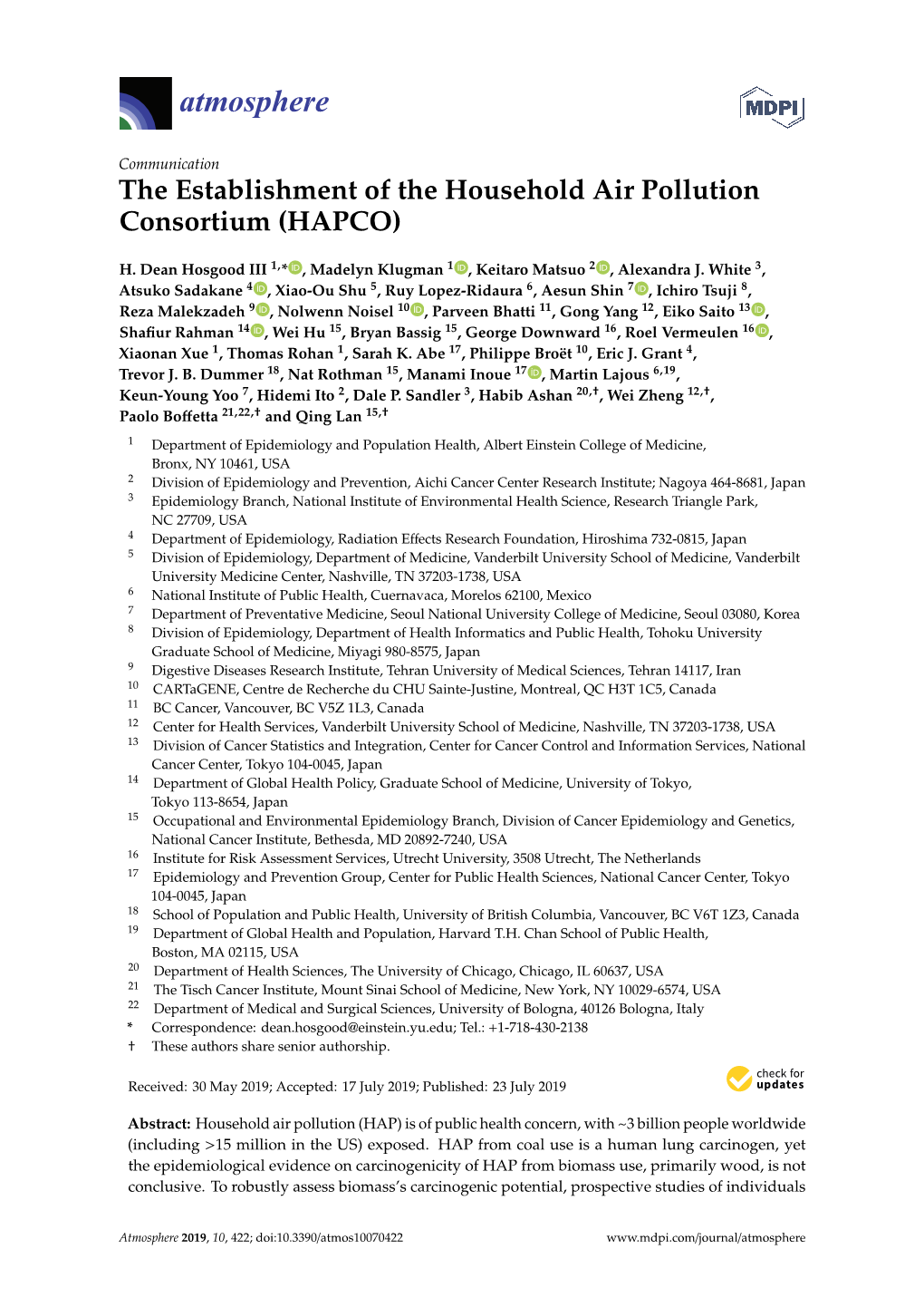 The Establishment of the Household Air Pollution Consortium (HAPCO)