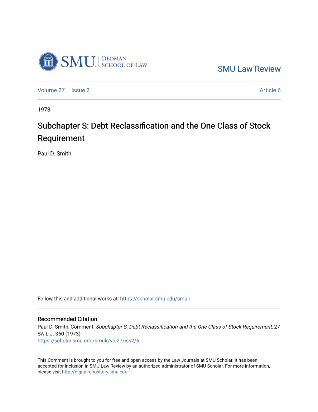 Subchapter S: Debt Reclassification and the One Class of Stock Requirement