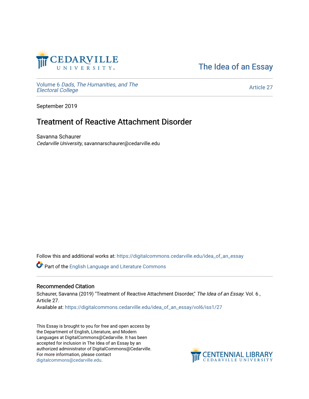Treatment of Reactive Attachment Disorder