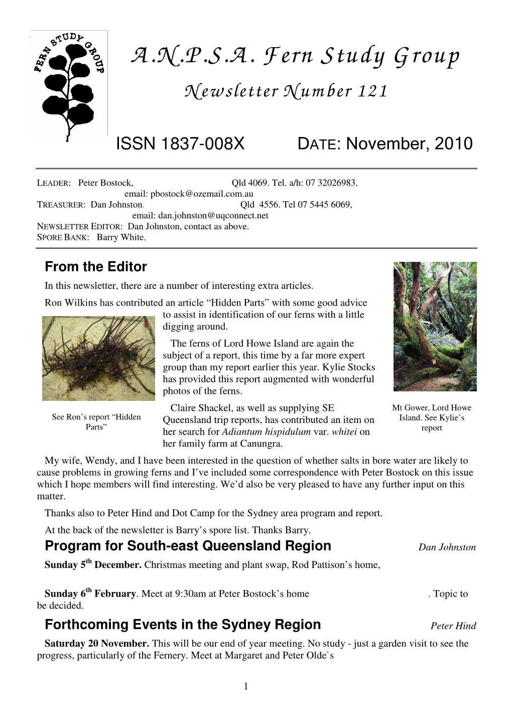A.N.P.S.A. Fern Study Group Newsletter Number 121