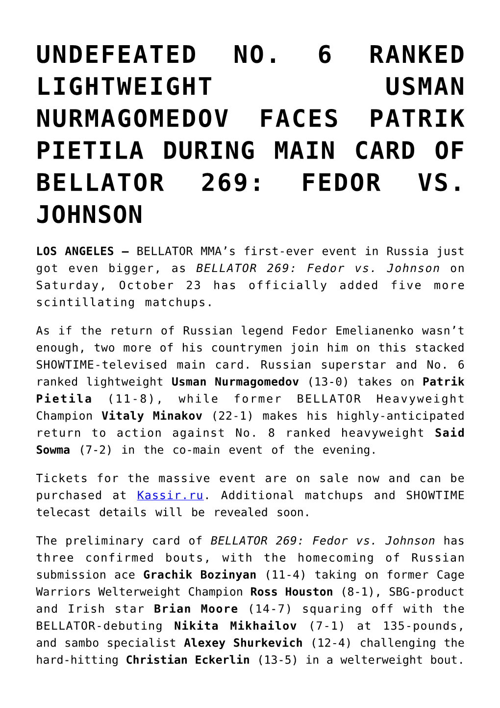 Fedor Vs. Johnson