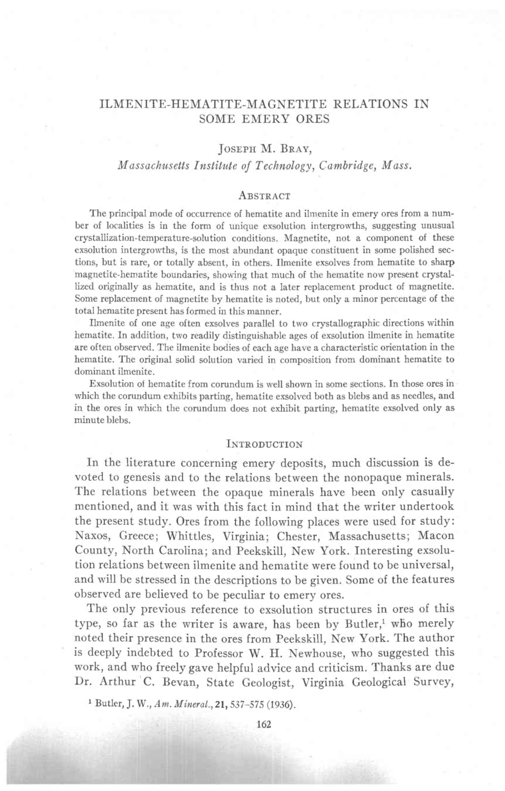 ILMENITE-HEMATITE-MAGNETITE RELATIONS in SOME EMERY ORES Josnrn M. Bnav, Mossachwsetls Institwte of Technology, Cambridge, Mass