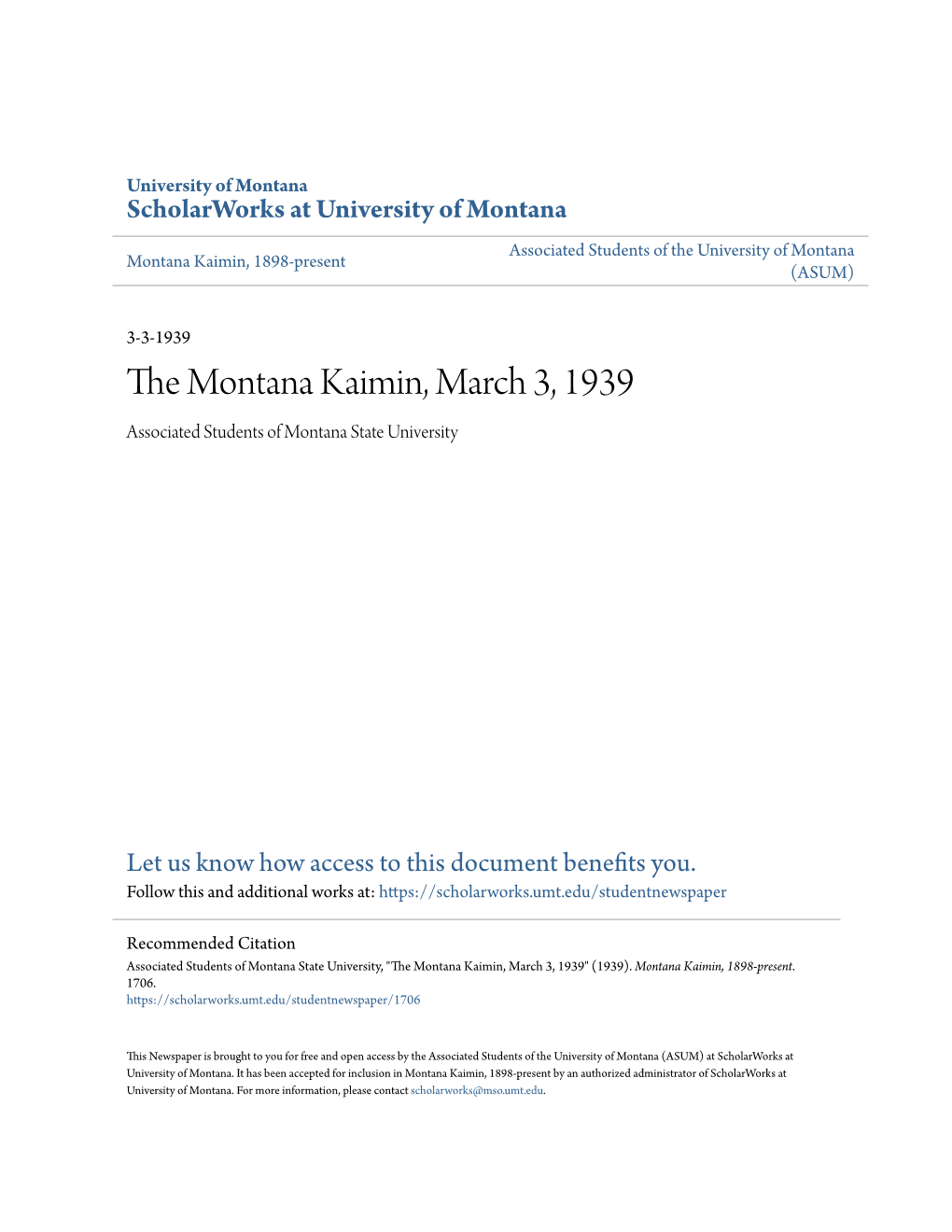 The Montana Kaimin, March 3, 1939