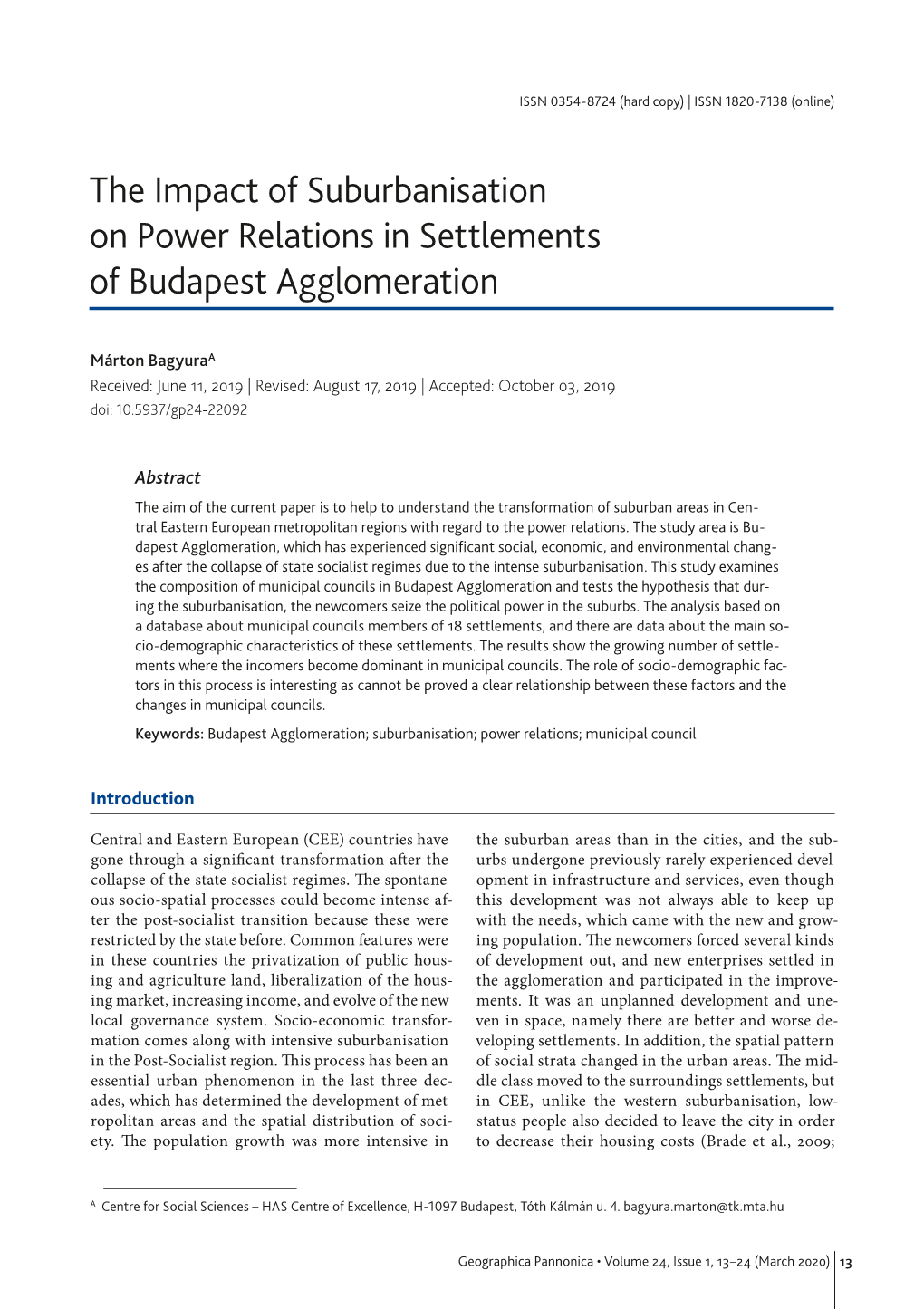 The Impact of Suburbanisation on Power Relations in Settlements of Budapest Agglomeration