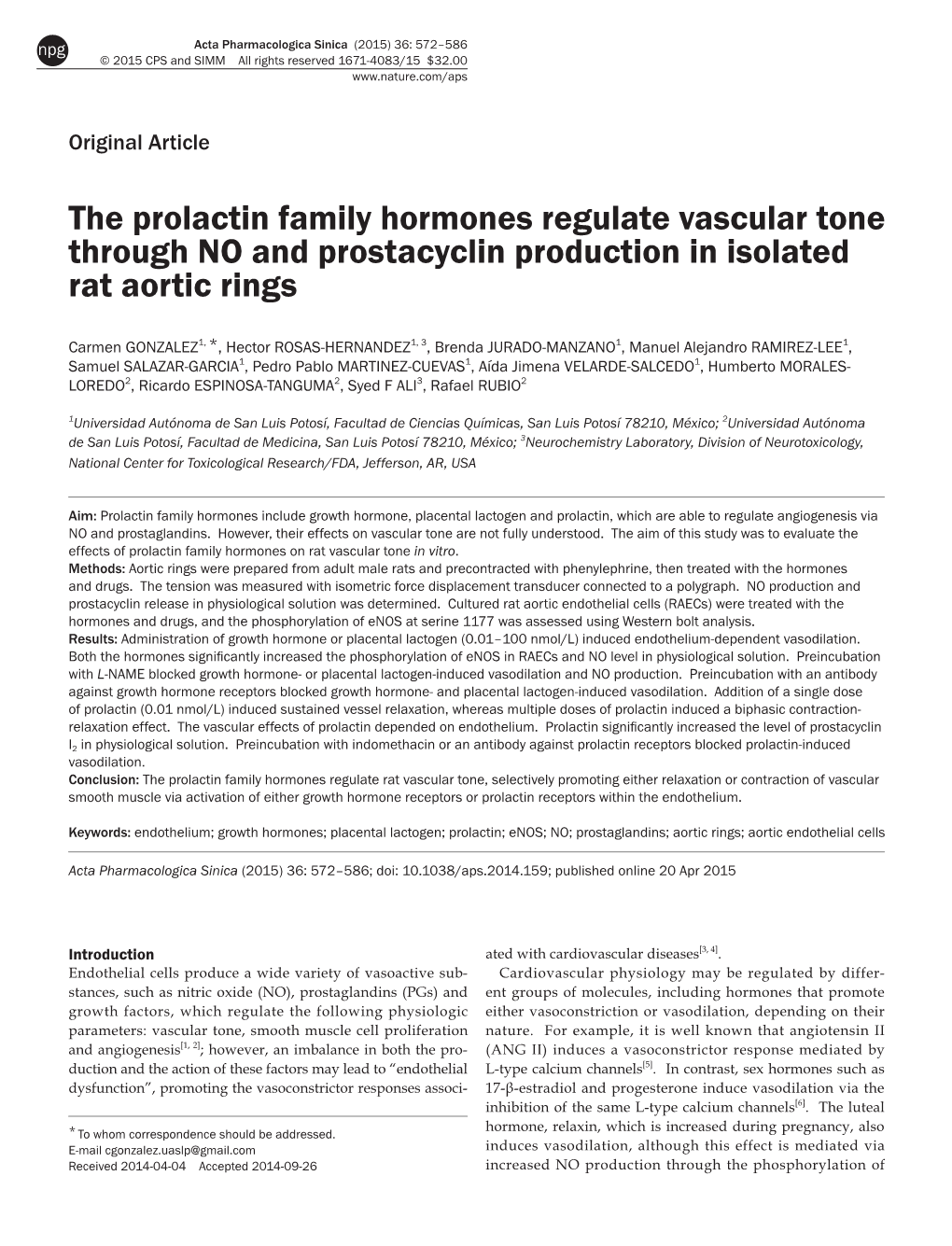 The Prolactin Family Hormones Regulate Vascular Tone Through NO and Prostacyclin Production in Isolated Rat Aortic Rings