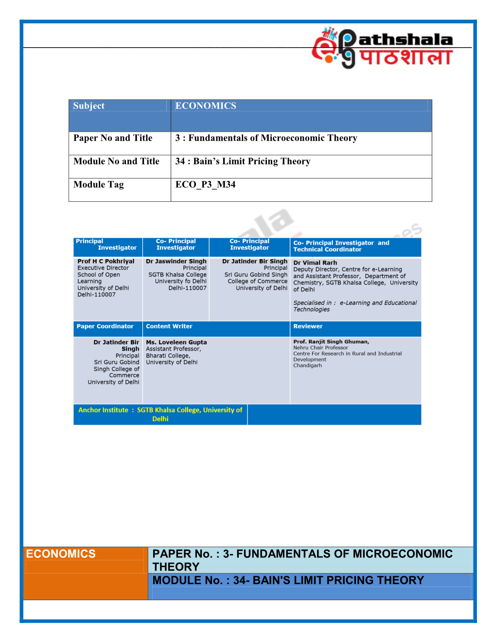 Subject ECONOMICS