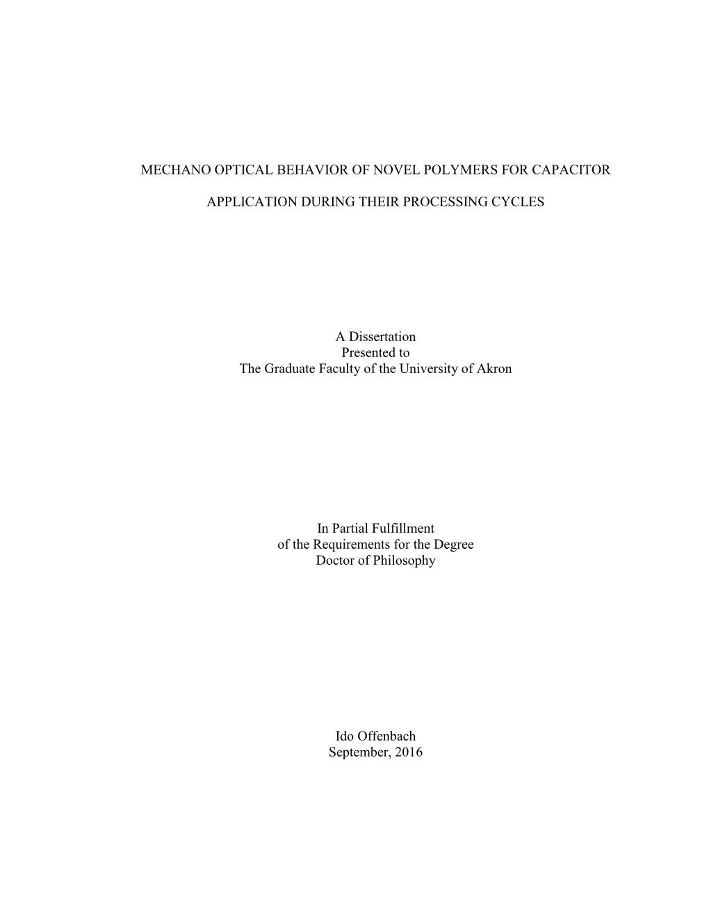 Mechano Optical Behavior of Novel Polymers for Capacitor