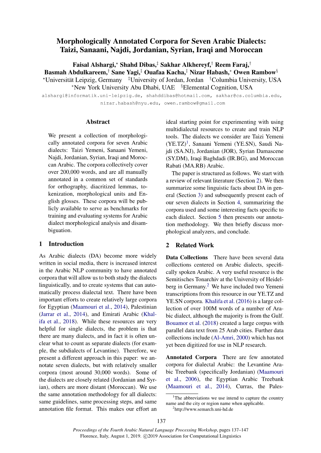 Morphologically Annotated Corpora for Seven Arabic Dialects: Taizi, Sanaani, Najdi, Jordanian, Syrian, Iraqi and Moroccan