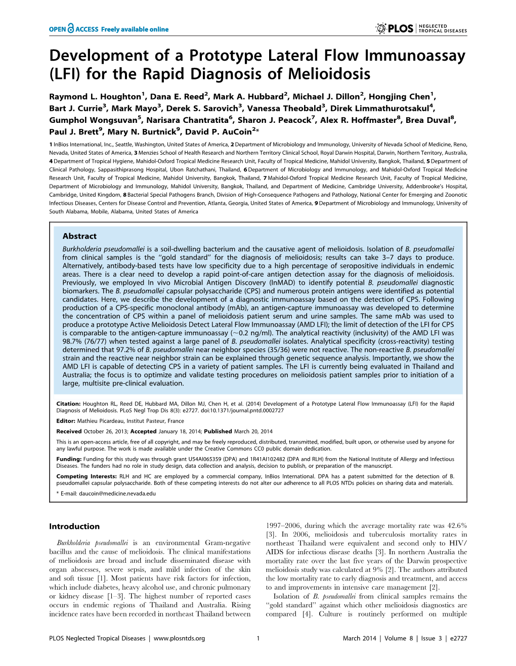 Development of a Prototype Lateral Flow Immunoassay (LFI) for the Rapid Diagnosis of Melioidosis