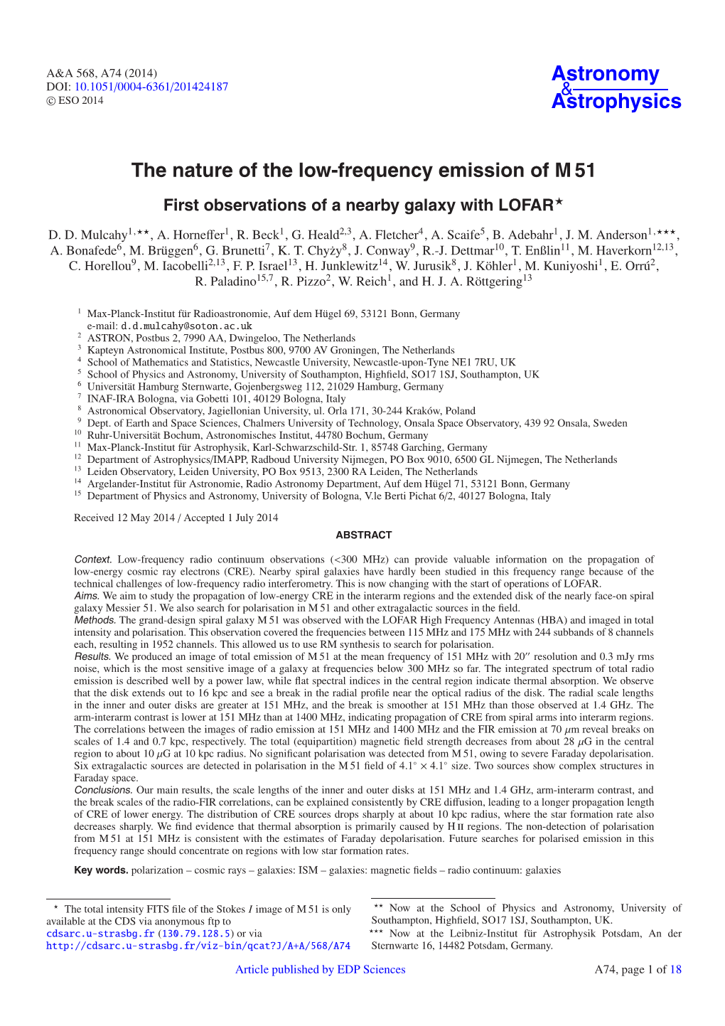 The Nature of the Low-Frequency Emission of M 51 First Observations of a Nearby Galaxy with LOFAR