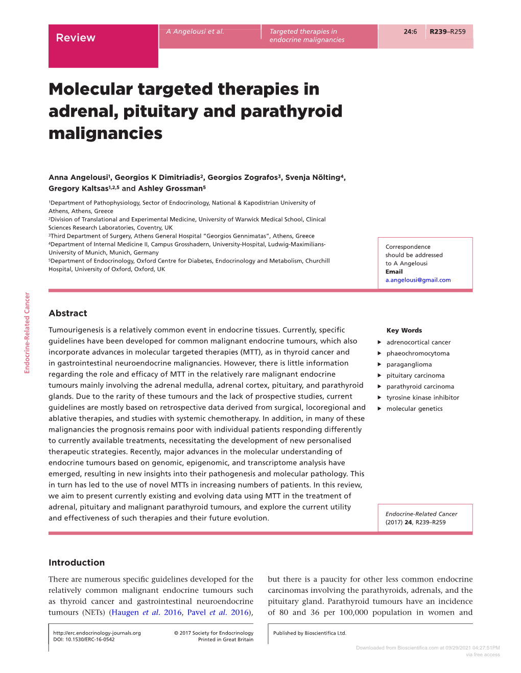 Molecular Targeted Therapies in Adrenal, Pituitary and Parathyroid Malignancies