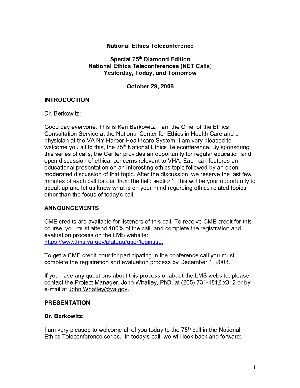 National Ethics Teleconference - Special 75Th Diamon Edition - US Department Of Veterans Affairs