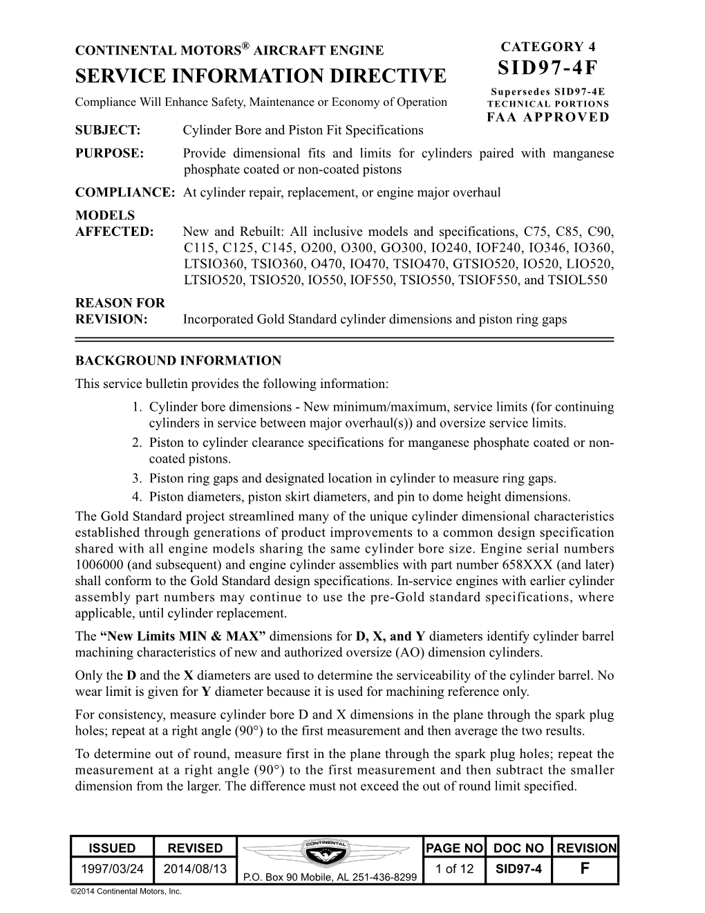 Cylinder Bore and Piston Fit Specifications