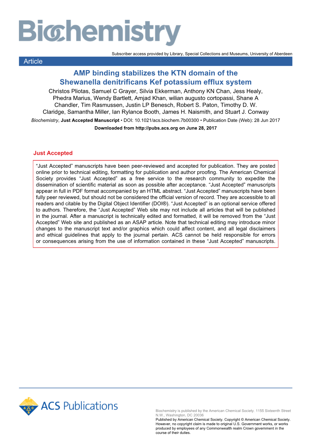 AMP Binding Stabilizes the KTN Domain of the Shewanella