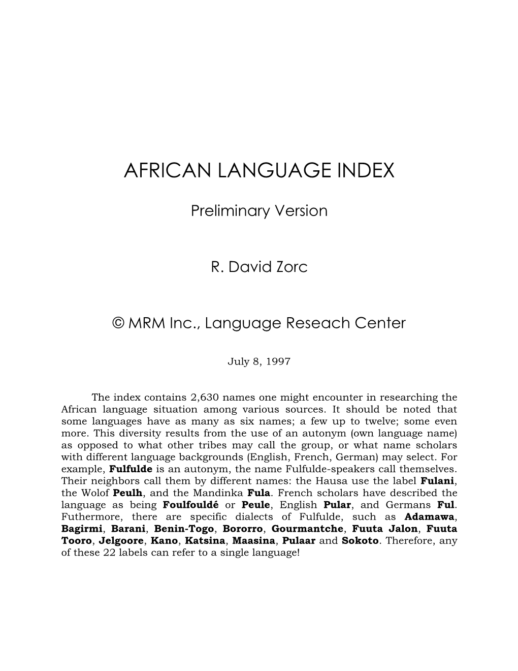 African Language Index