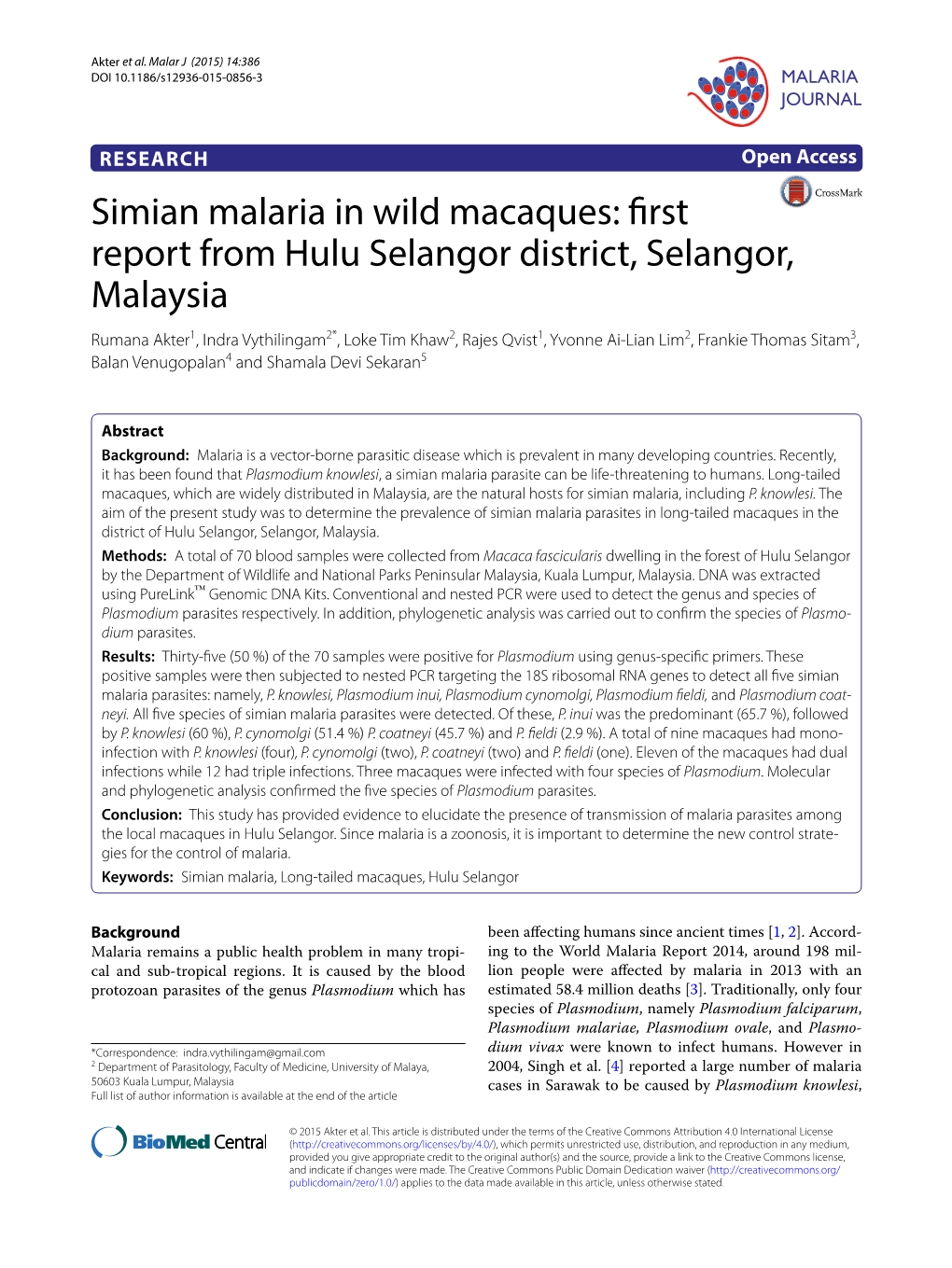 Simian Malaria in Wild Macaques