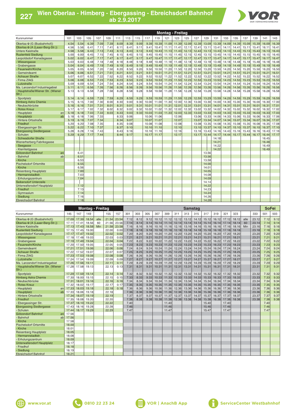 Wien Oberlaa - Himberg - Ebergassing - Ebreichsdorf Bahnhof 227 Ab 2.9.2017