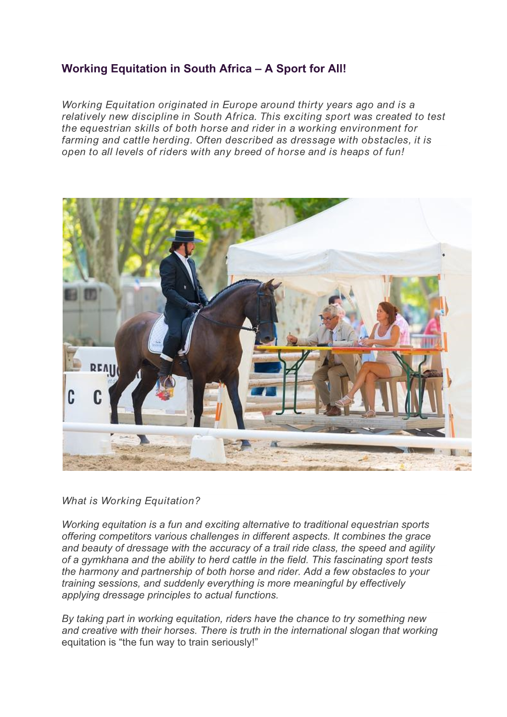 Working Equitation in South Africa – a Sport for All!