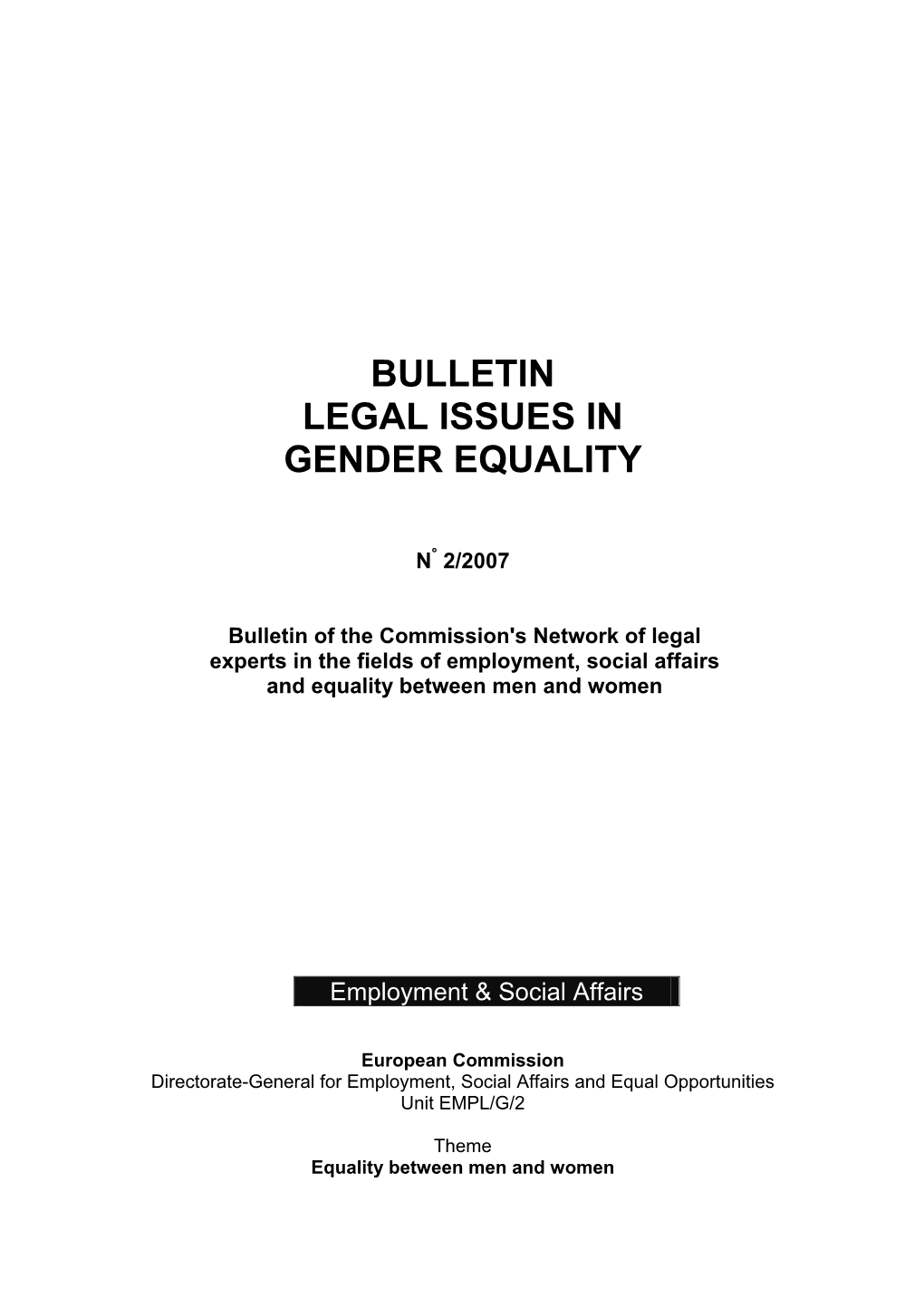 Bulletin Legal Issues in Gender Equality