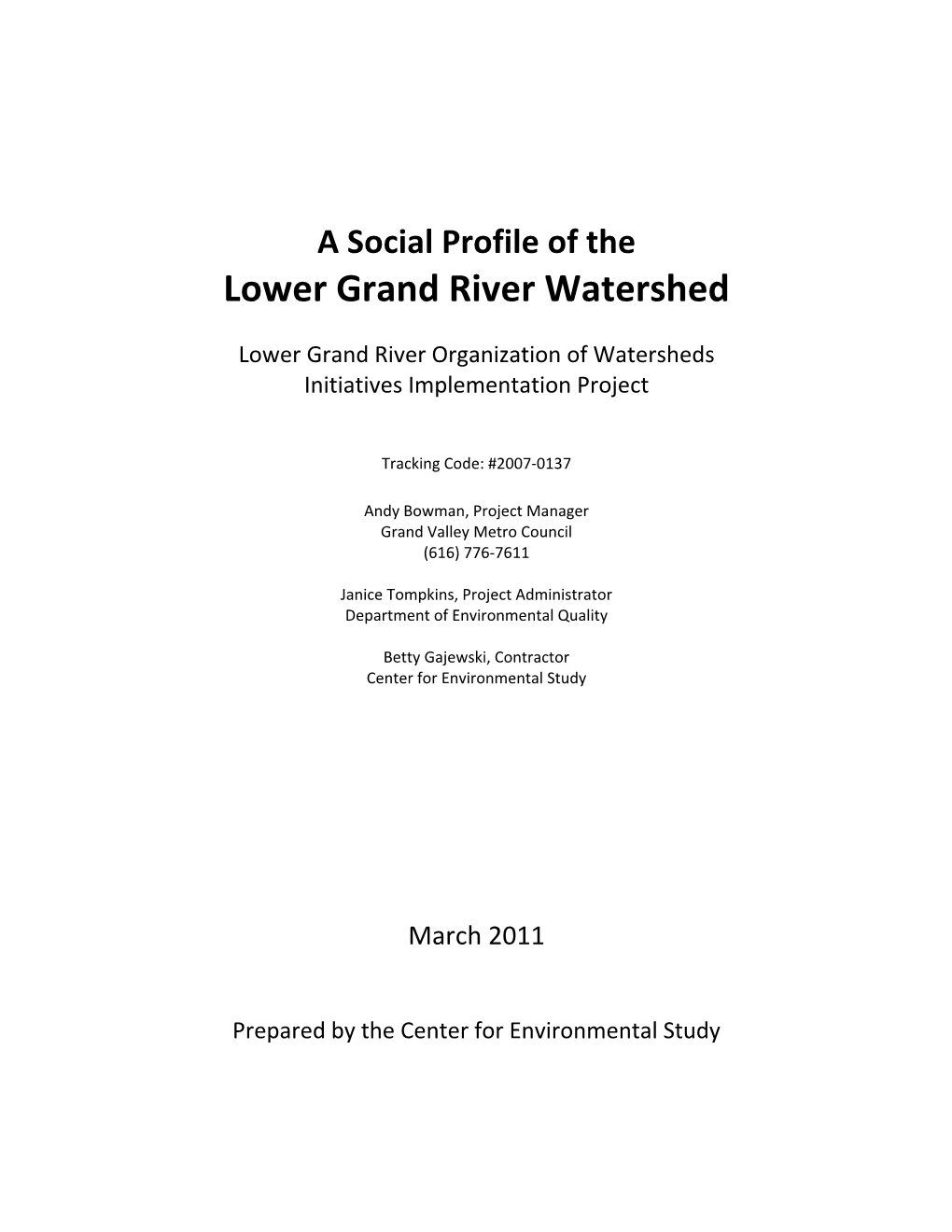 Social Profile of the Lower Grand River Watershed