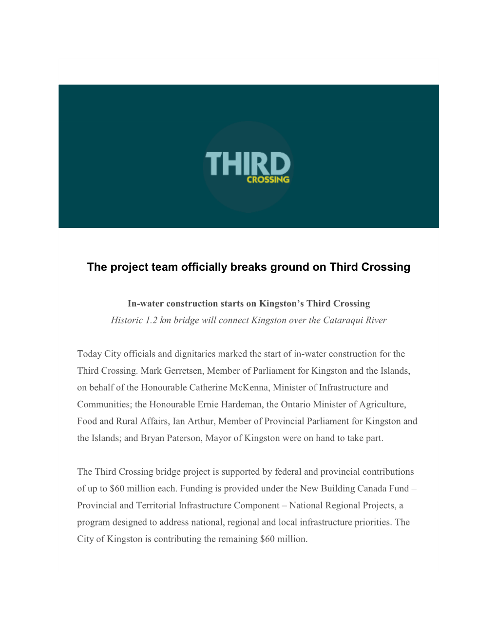 The Project Team Officially Breaks Ground on Third Crossing