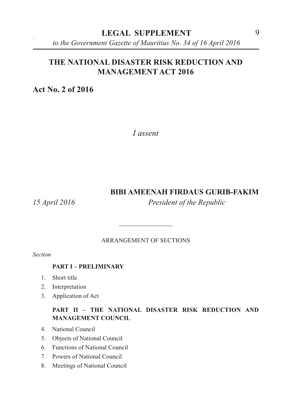 The National Disaster Risk Reduction and Management Act 2016