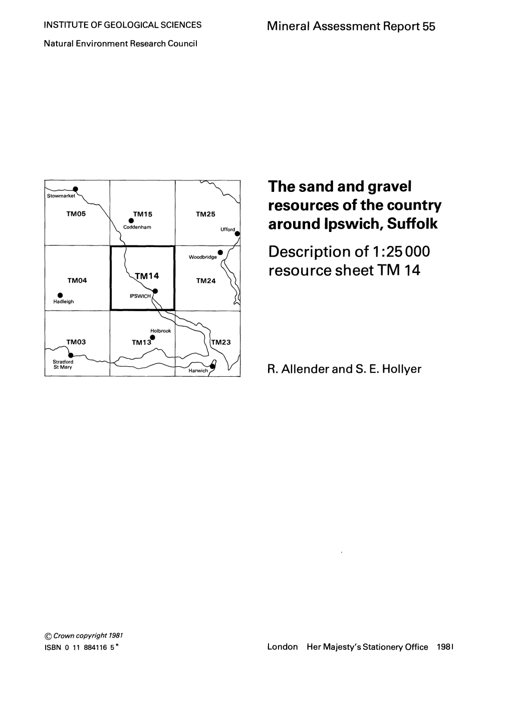 Ipswich, Suffolk TM25 1 Description of I :25 000 Resource Sheet TM 14 TM04 E Hadleigh