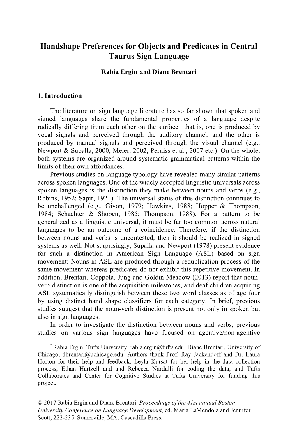 Handshape Preferences for Objects and Predicates in Central Taurus Sign Language