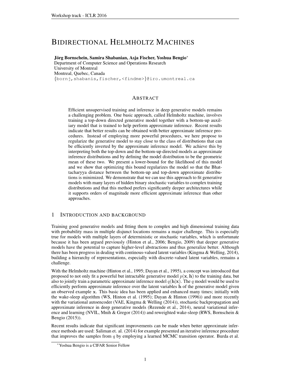 Bidirectional Helmholtz Machines