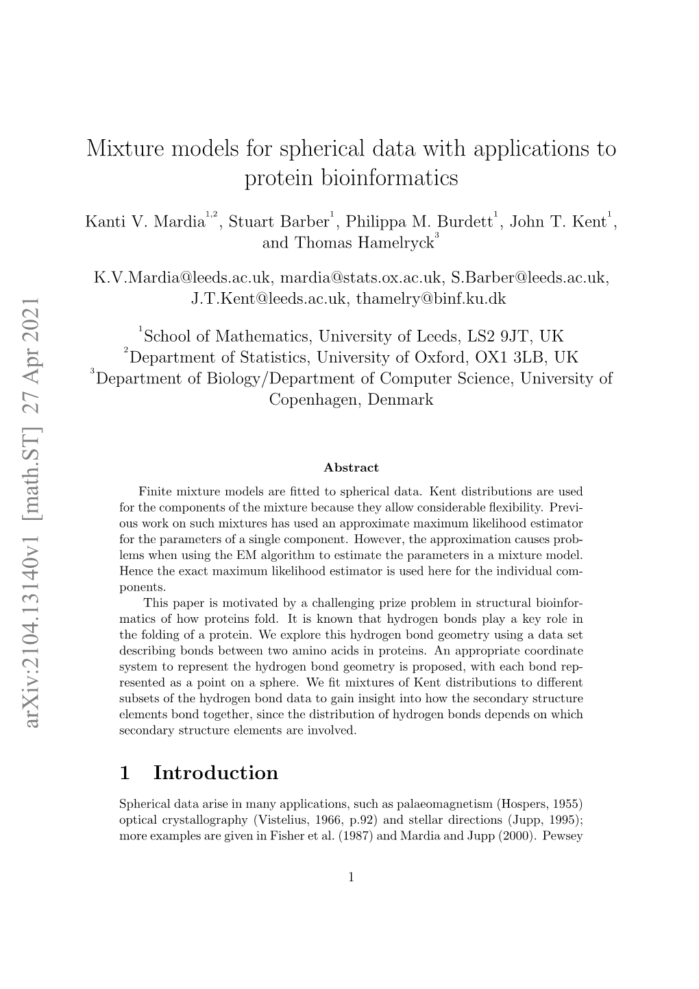 Mixture Models for Spherical Data with Applications to Protein Bioinformatics