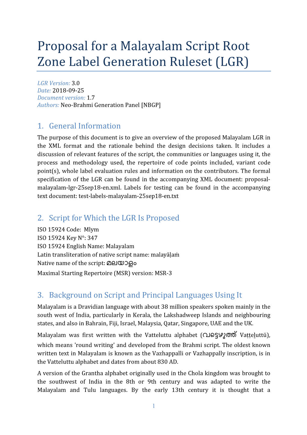 Proposal for a Malayalam Script Root Zone Label Generation Ruleset (LGR)