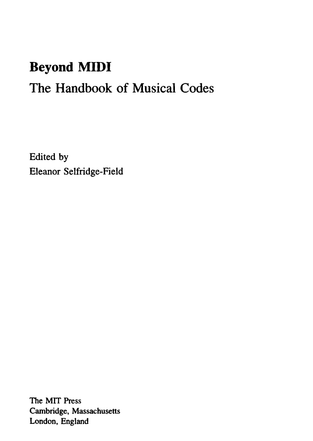 Beyond MIDI the Handbook of Musical Codes