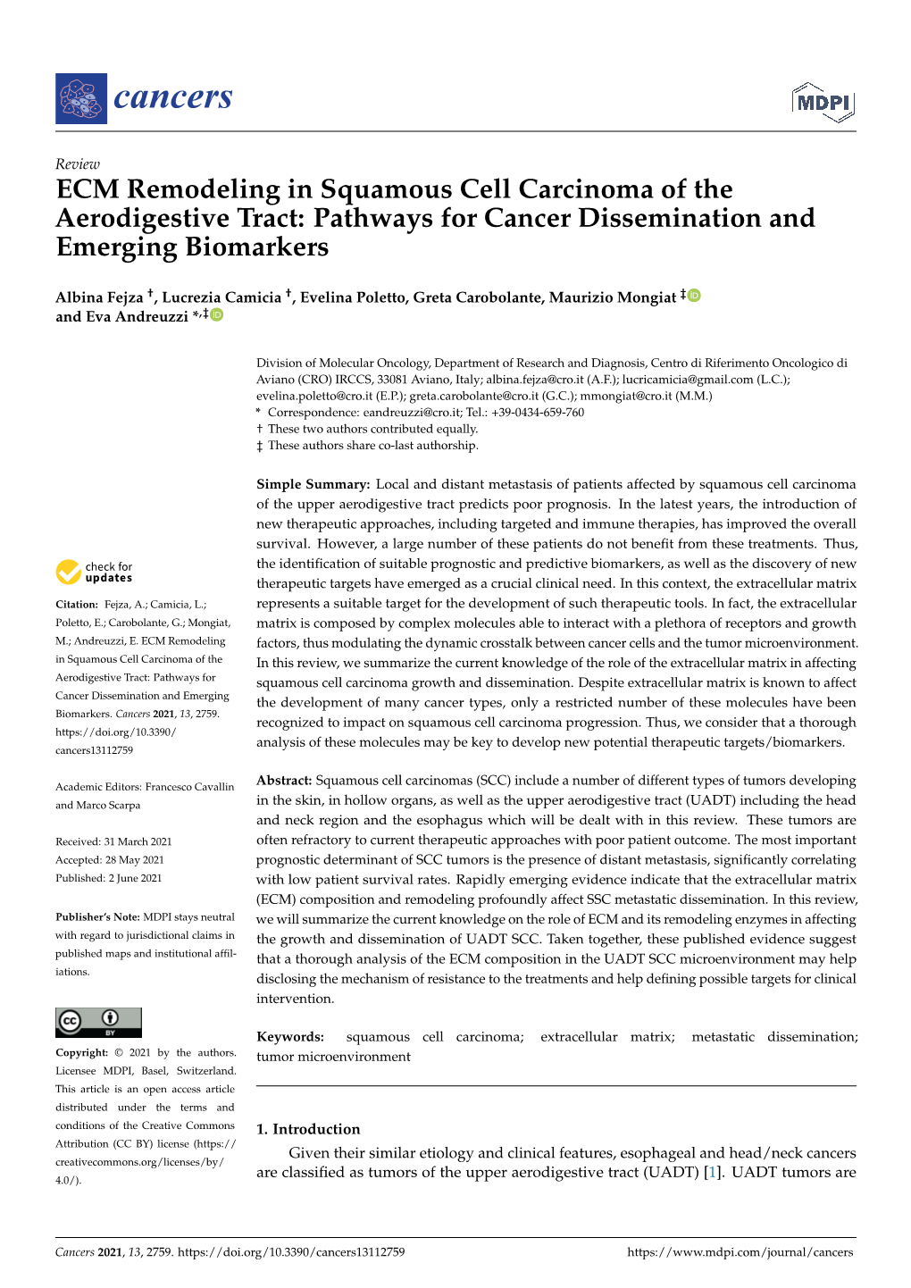ECM Remodeling in Squamous Cell Carcinoma of the Aerodigestive Tract: Pathways for Cancer Dissemination and Emerging Biomarkers