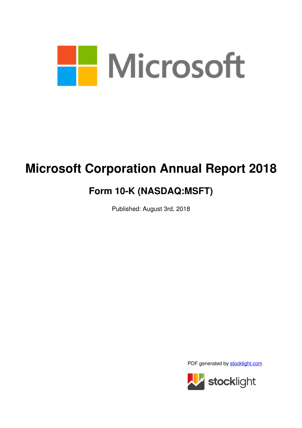 Microsoft Corporation Annual Report 2018