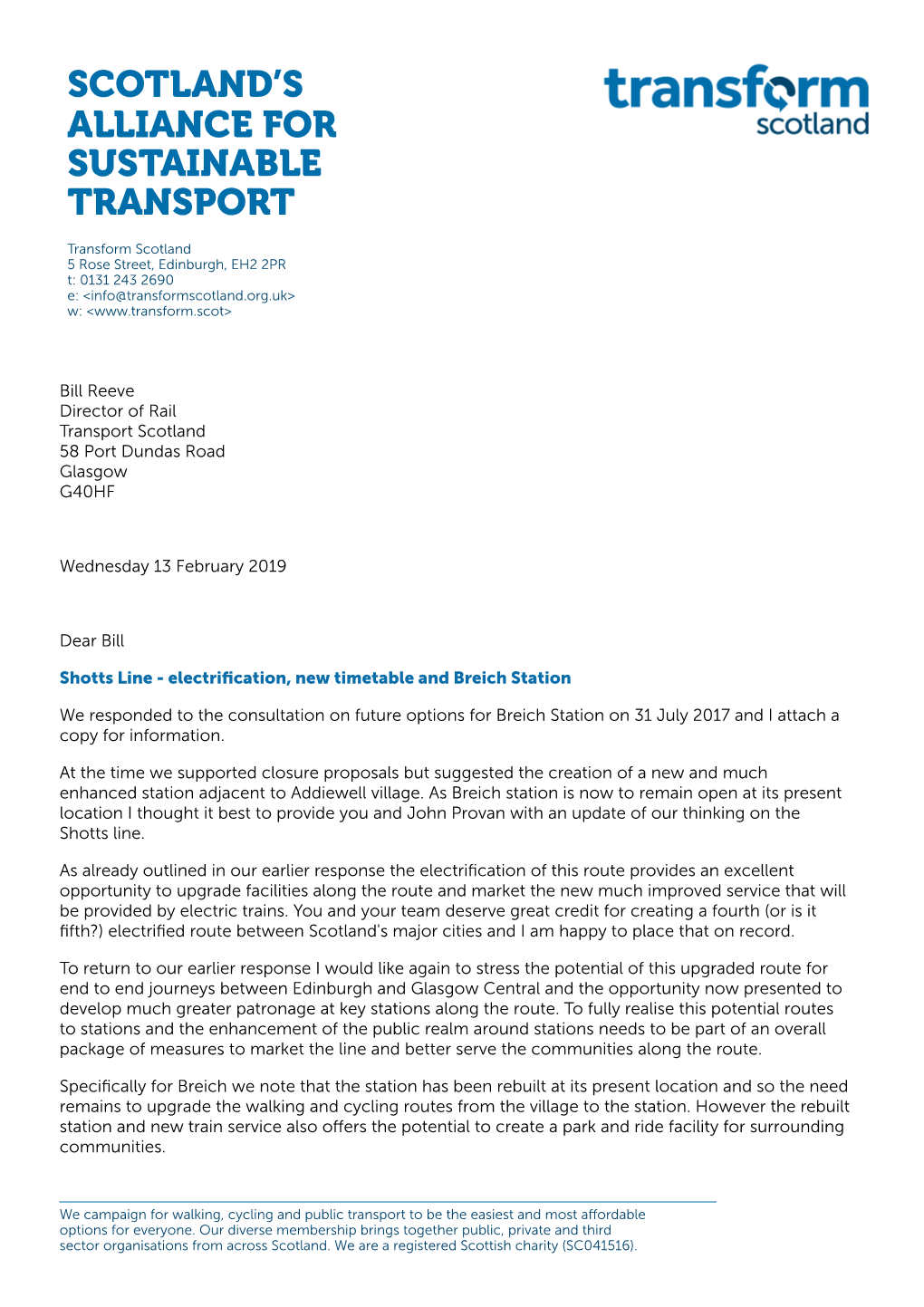 2019-02-13 Letter to Bill Reeve (Transport Scotland) -- Shotts Line