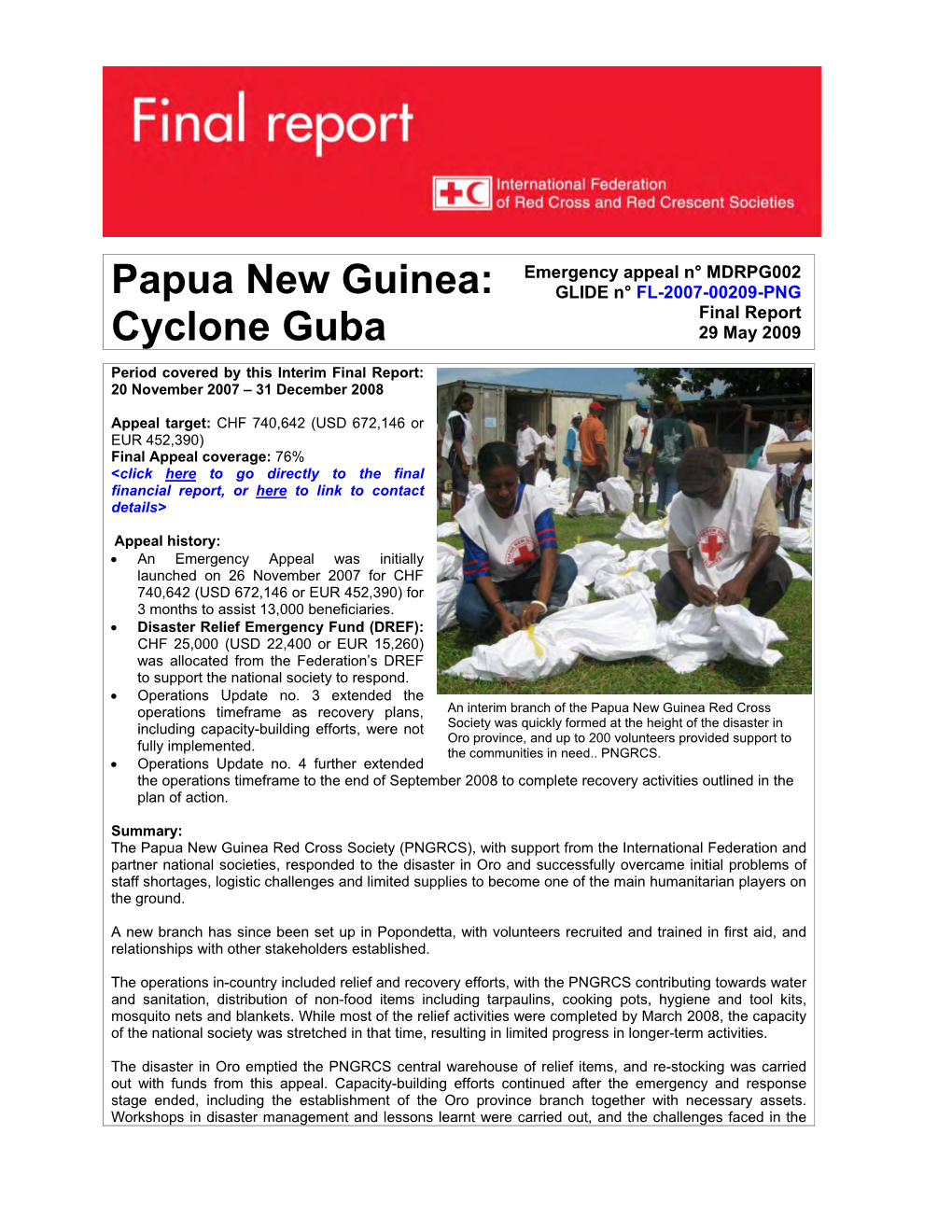 Papua New Guinea: Cyclone Guba (MDRPG002), Final Report 2