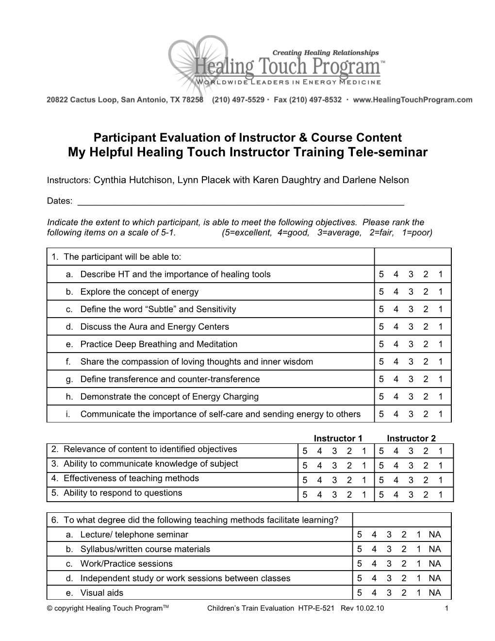 Participant Evaluation of Instructor & Course Content