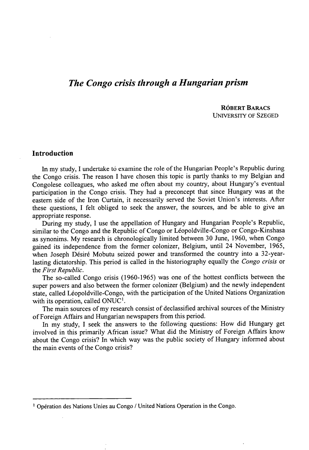 The Congo Crisis Through a Hungarian Prism