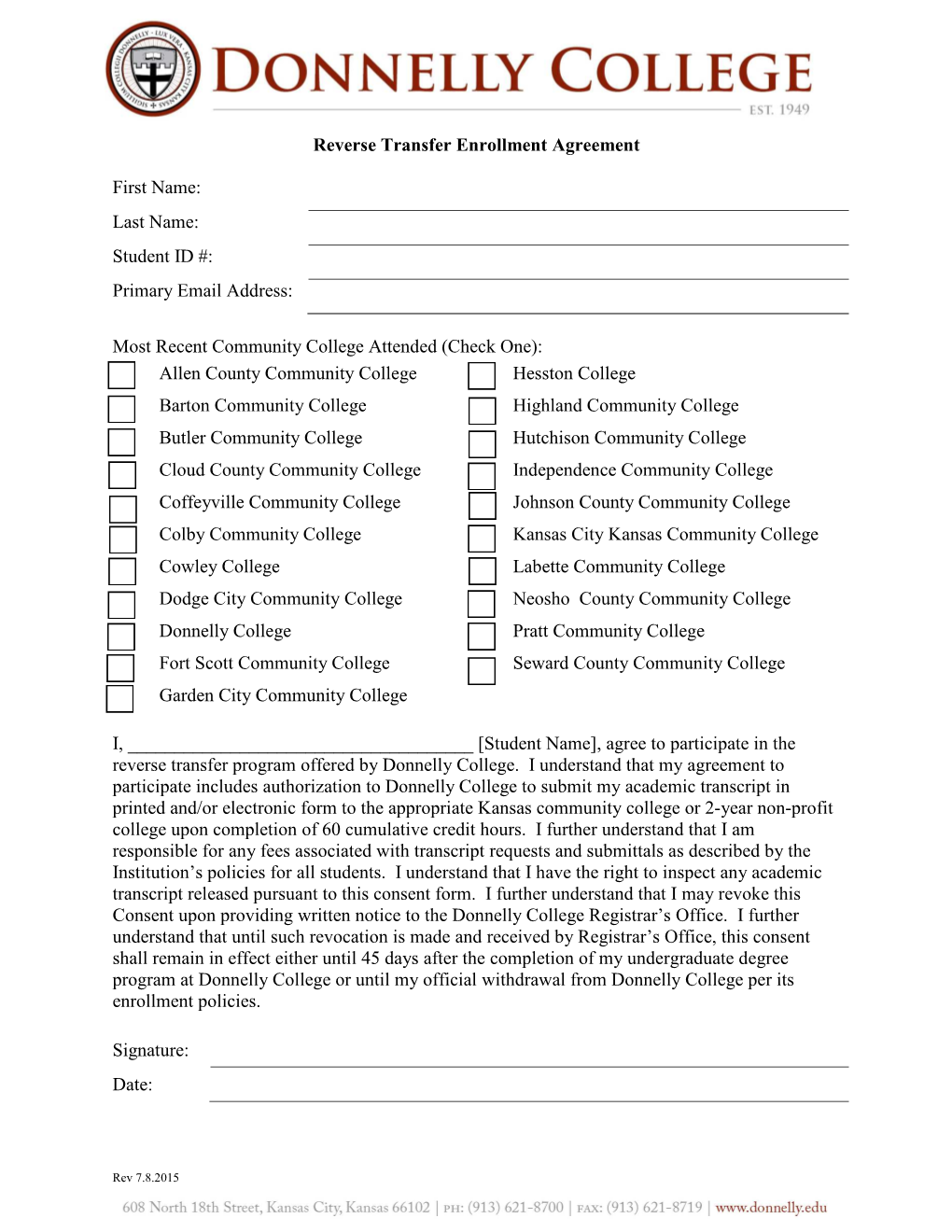 Reverse Transfer Enrollment Agreement First