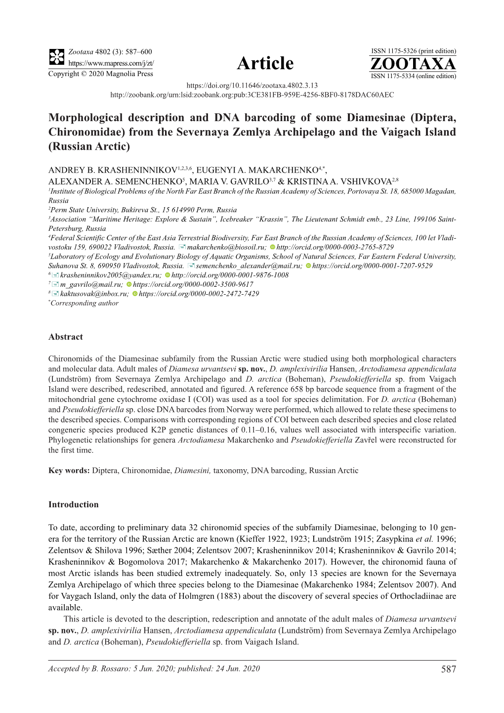 Diptera, Chironomidae) from the Severnaya Zemlya Archipelago and the Vaigach Island (Russian Arctic