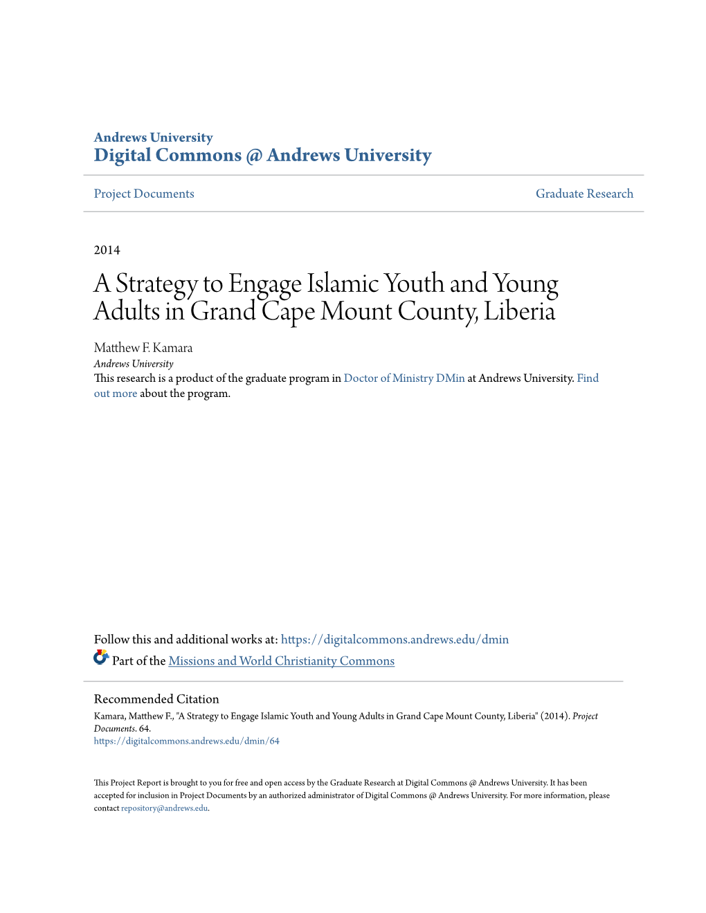 A Strategy to Engage Islamic Youth and Young Adults in Grand Cape