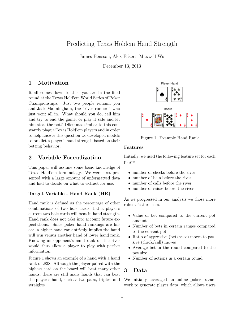 Predicting Texas Holdem Hand Strength