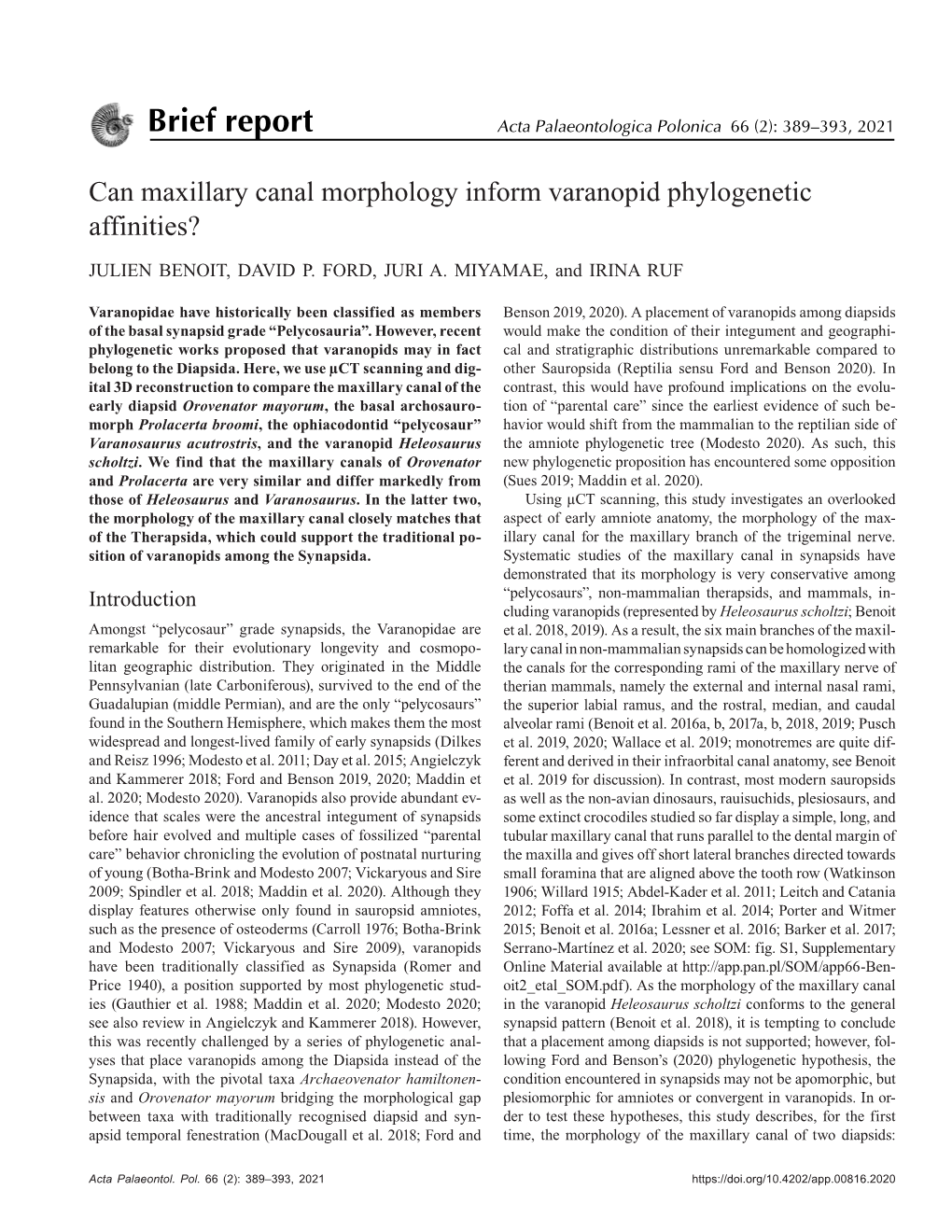 Can Maxillary Canal Morphology Inform Varanopid Phylogenetic Affinities?