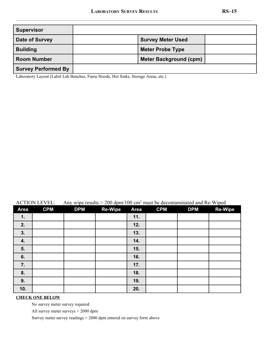 Laboratory Survey Results RS 15